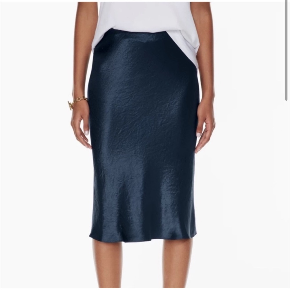 Babaton satin slip midi skirt in navy